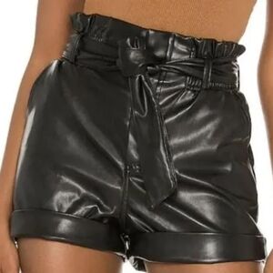 Superdown Shorts Womens Large 31 Black Faux Vegan Leather High Rise Tie Pull On